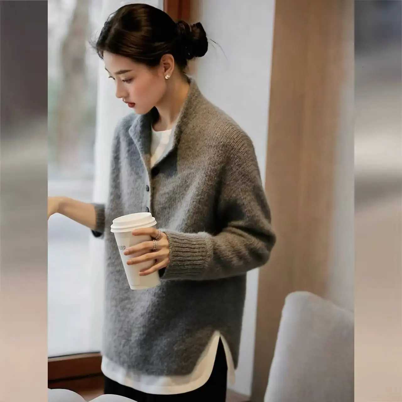 Women's Sweaters 100% pure wool sweater half-open collar knitted sweater women's 2026 new loose medium and long soft top D260923