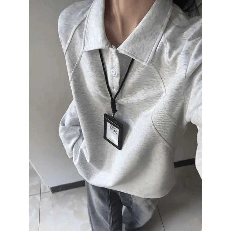 Women's Sweaters Lazy Solid Plus Size Neck Button Hoodies Sweatshirts Spring Autumn New Long sleeve Casual Tops Trend Fashion Women Clothing D2