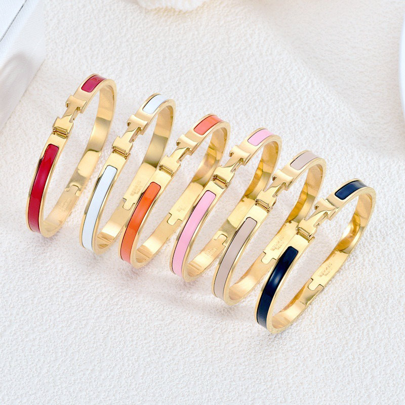 Brand H bracelets luxury letter jewelry classic 18k gold plated bangle Titanium steel 6mm thin enamel bracelet designer for woman high quality women