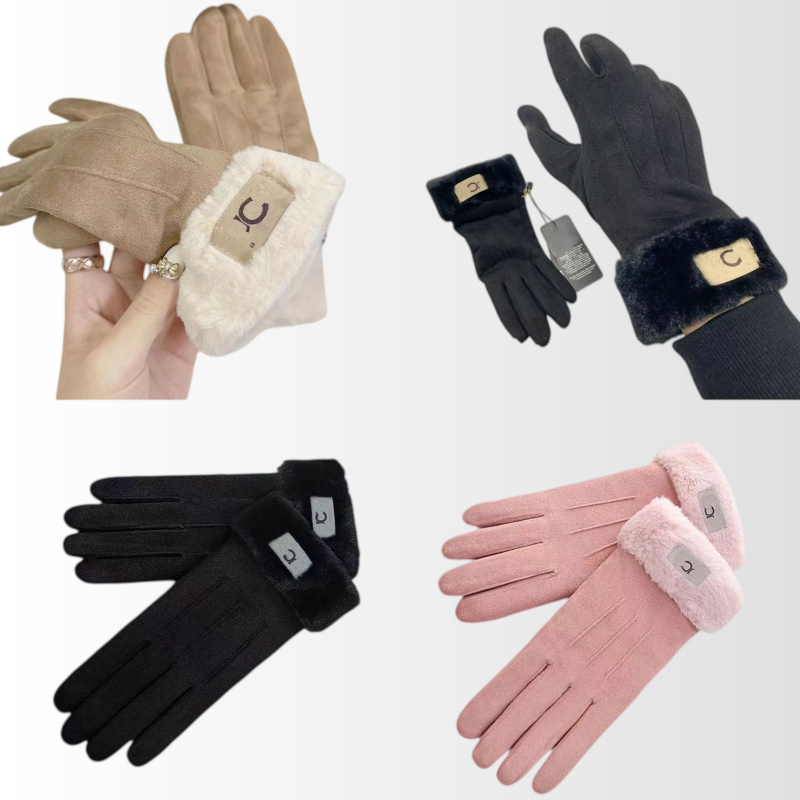 Designer Gloves Women High Quality Faux Suede Glove Thermal Lining Leather Design Fashionable Black Pink Khaki Multiple Color Optional Ski Hiking Ou