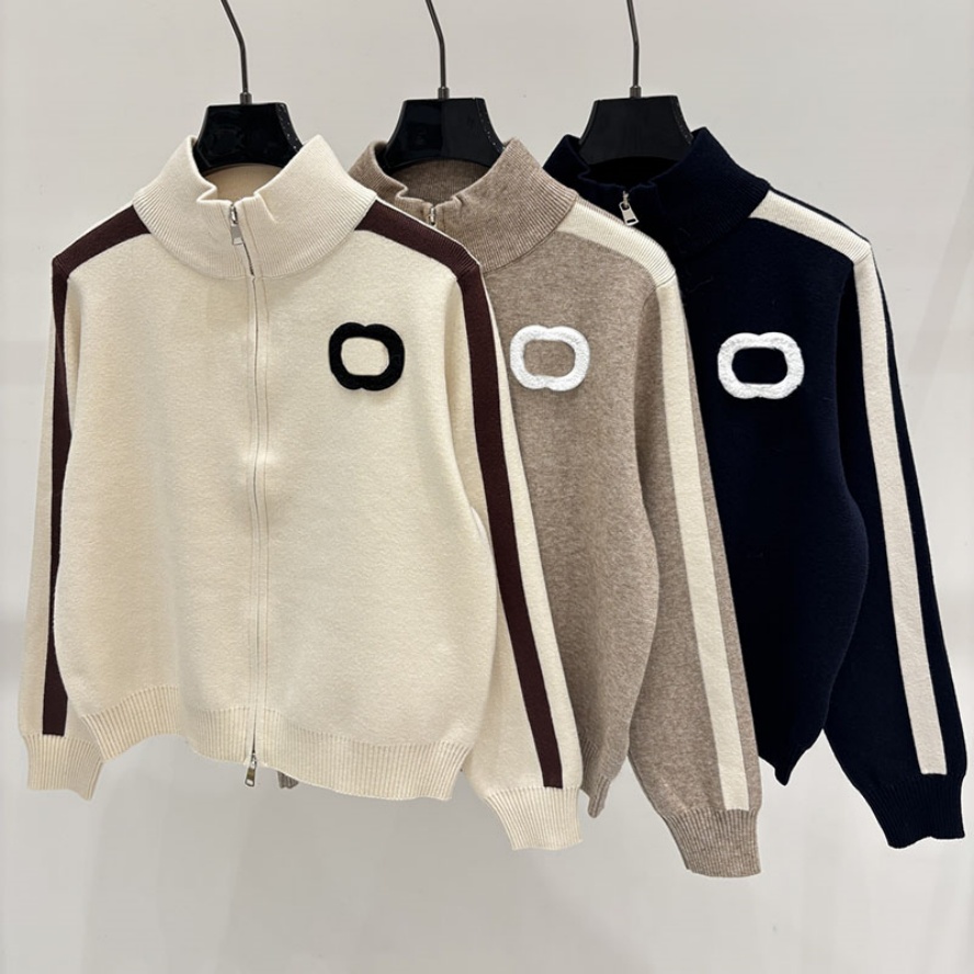 Women Classic Sports Knit Cardigan Designer Vintage Zipper Loose Baseball Sweater Jackets Autumn Casual Outdoor Vacation Cardigan