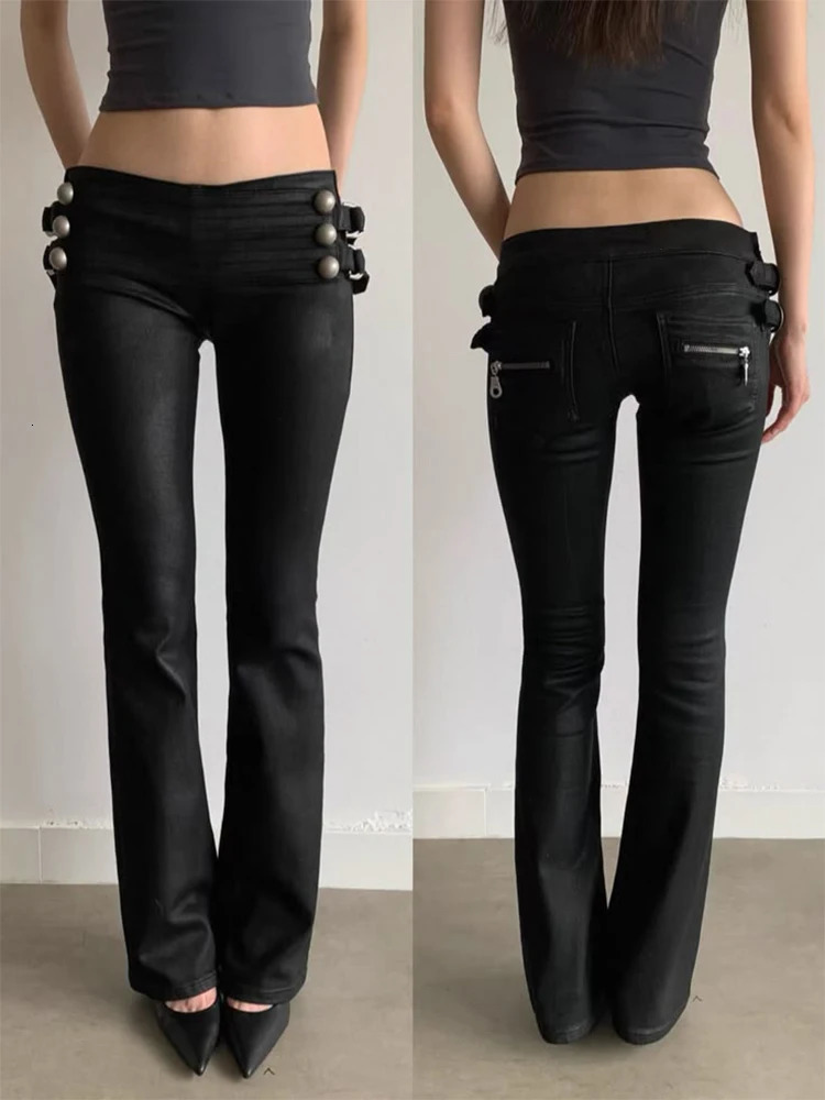 American Retro Fashionable Aesthetics Women Y2K Millennium Functional Style Trousers Sexy Slim Fit Chic Trendy Gyaru Black Pants 260922