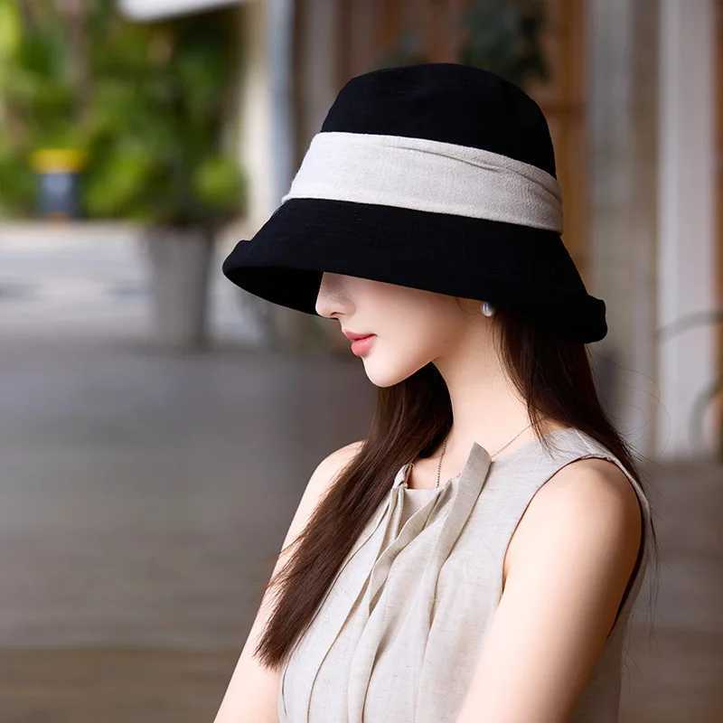 Spring and Summer New Japanese Color Matching Bucket Hat Thin Foldable Sunscreen Hat Street Trend Retro Hong Kong Style Sun Hat Z260922