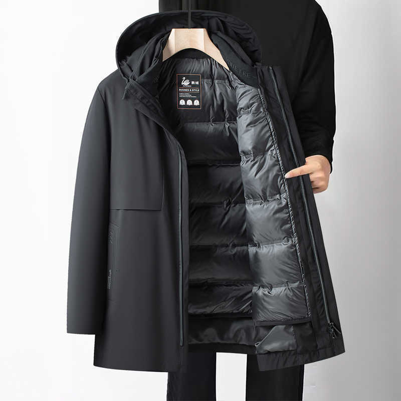 Quality Men's High Down Parkas Winter Men's Hooded White Goose Down Jackets Business Casual Loose Warm Puffer Coat Outwear Thick Padded To