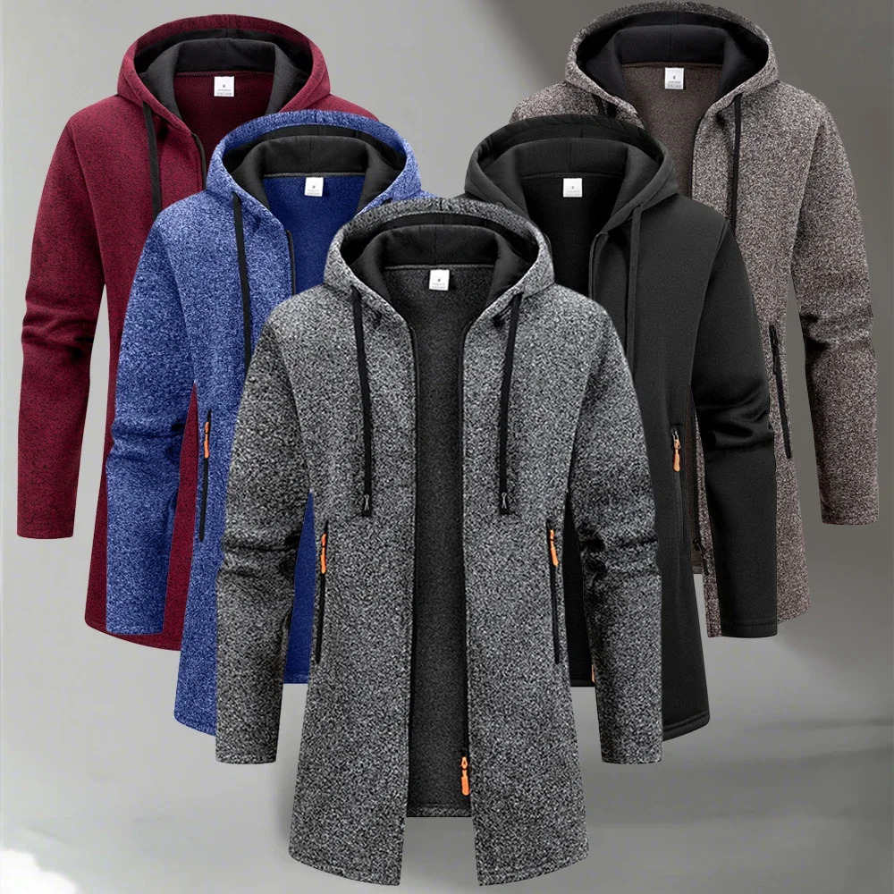 Mens Fleece Hoodies Long Sleeve Sweatwear for Men Zipper Hooded Sweatshirts Loose Autumn Winter Jacket Coat Warm Sweater 260922