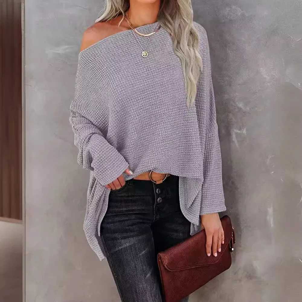 Women's Sweaters Women Knitted Pullovers Sweaters Solid Jumpers Waffle Knit Off Shoulder Batwing sleeves Loose Fit Casual Office Lady 2025 Autu
