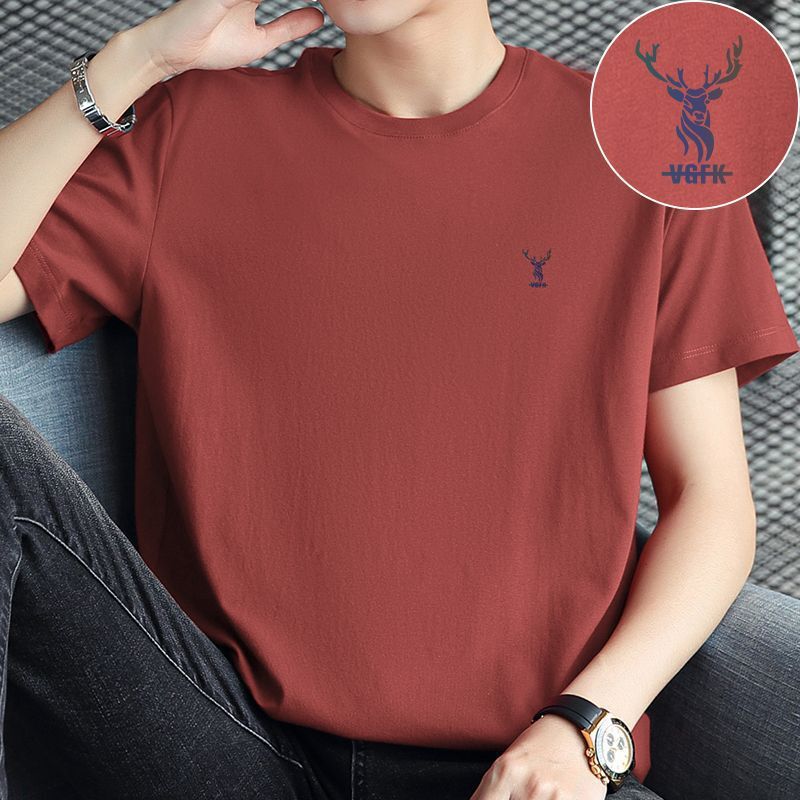 Men's pure cotton short-sleeve T-shirt, trendy loose-fit round-neck top, fashionable deer-head design, summer half-sleeve, versatile