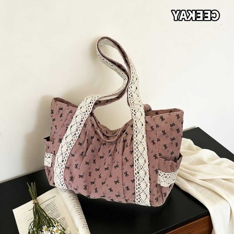 Cross Body CEEKAY Women's Tote Bag Dusty Pink Bow Print Large Shoulder Handbag Lace Strap Detail Daily Casual Commute Cute Style D260923