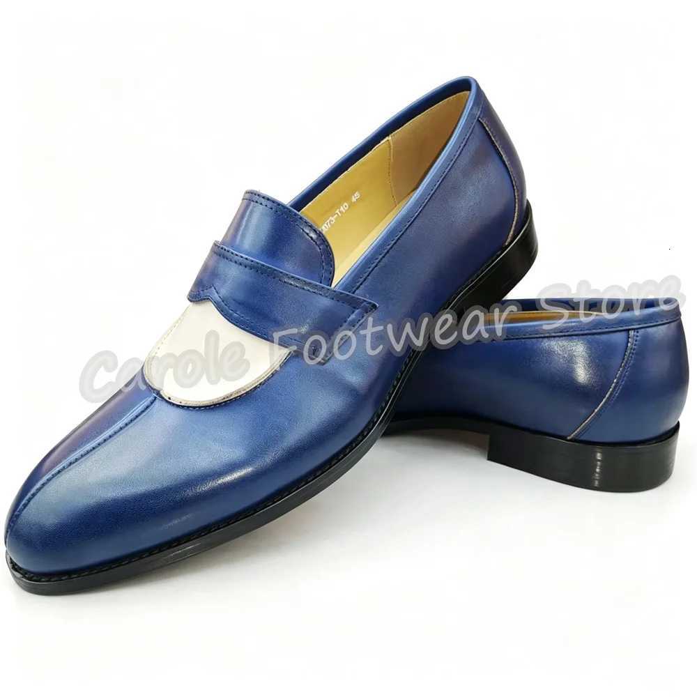 Dress Shoes British Style Mixed Color Genuine Leather Loafers Male Round Toe Chunky Heel Shallow Business Formal Dress Shoes Plus Size 38-47 X260923