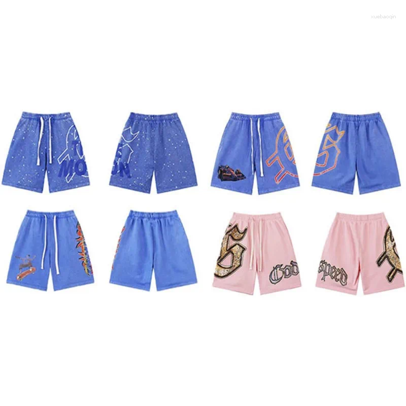 Pantaloncini oversize estivi da uomo Pantaloni corti da basket da coppia larghi con stampa di lettere deformate vintage americane