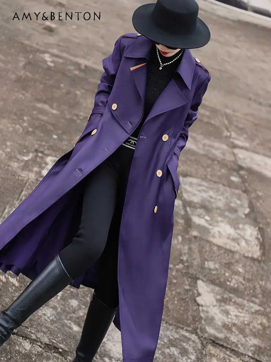 2024 Autumn New Temperament Commuter Style Double-breasted Straps Trench Coat Women Simple Versatile Slim Mid-length Jackets M260922