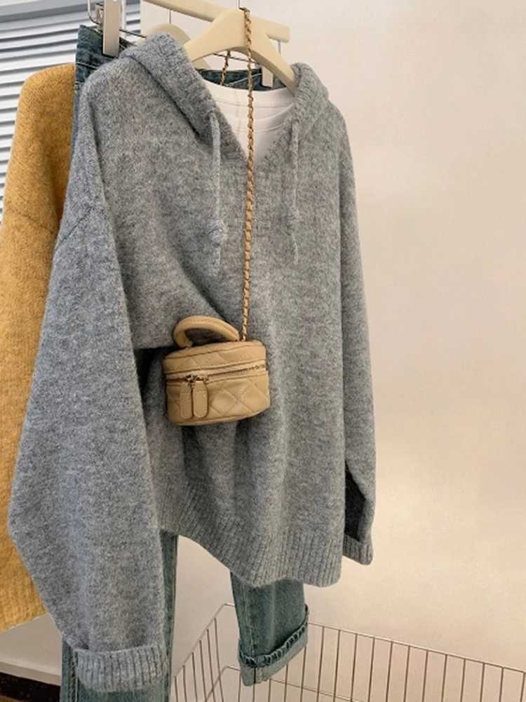 Women's Sweaters Loose Hooded Sweater Women Casual Versatile Knitted Tops Lazy Style Pullover Autumn Winter Female Chic Daily Warm Sweaters H26