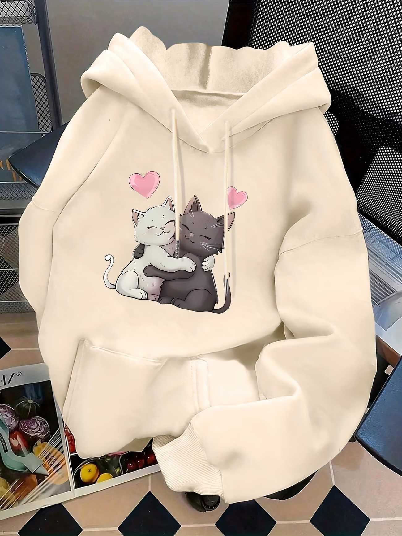 Love Women's Hoodies Sweatshirts Cat Print Hoodies Spring Autumn Winter Y2k Streetwear Casual Hoodies Funny Cat Sweatshirts Tops Hoodie Sweatsh