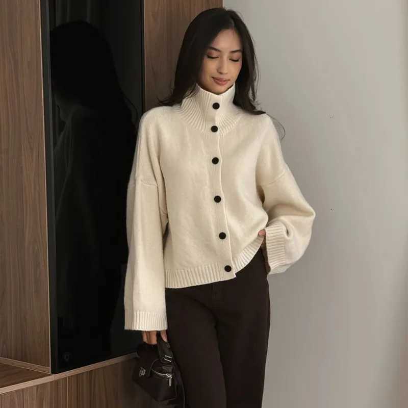 Women's Sweaters Talenza Women's Soft Comfortable Stand-Up Collar Sweater Cardigan Simple Single Breasted Sweaters Autumn Solid Knitted Ou