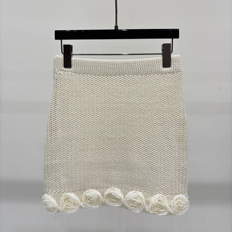 Women Knitted Short Skirt Designer Elastic Waist Solid Floral Edge Slim Fit Sexy Nightclub Skirts Autumn Music Festival Elegant Charming Dress