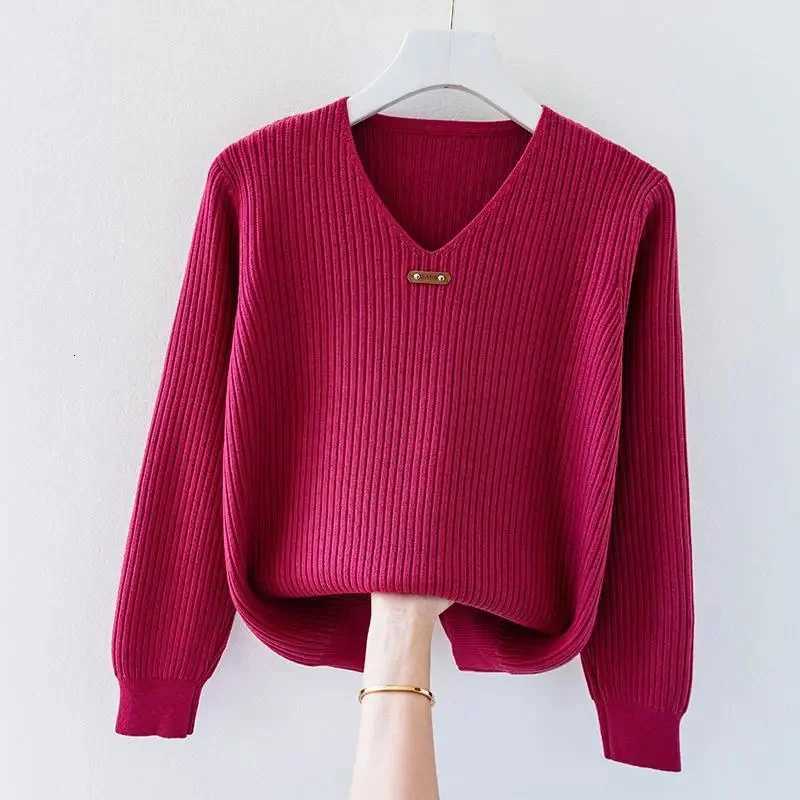 Women's Sweaters Autumn Winter 2026 New Coat Lazy Wind Pullover Ladies V-Neck Sweater Knitwear Women's With Jacket Loose Female Tops H2609