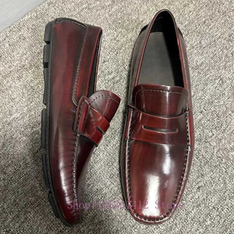 Dress Shoes Retro Genuine Leather Loafers Men Flats Slip-on Business Dress Shoes Breathable Casual Comfortable Driving Shoes X260923