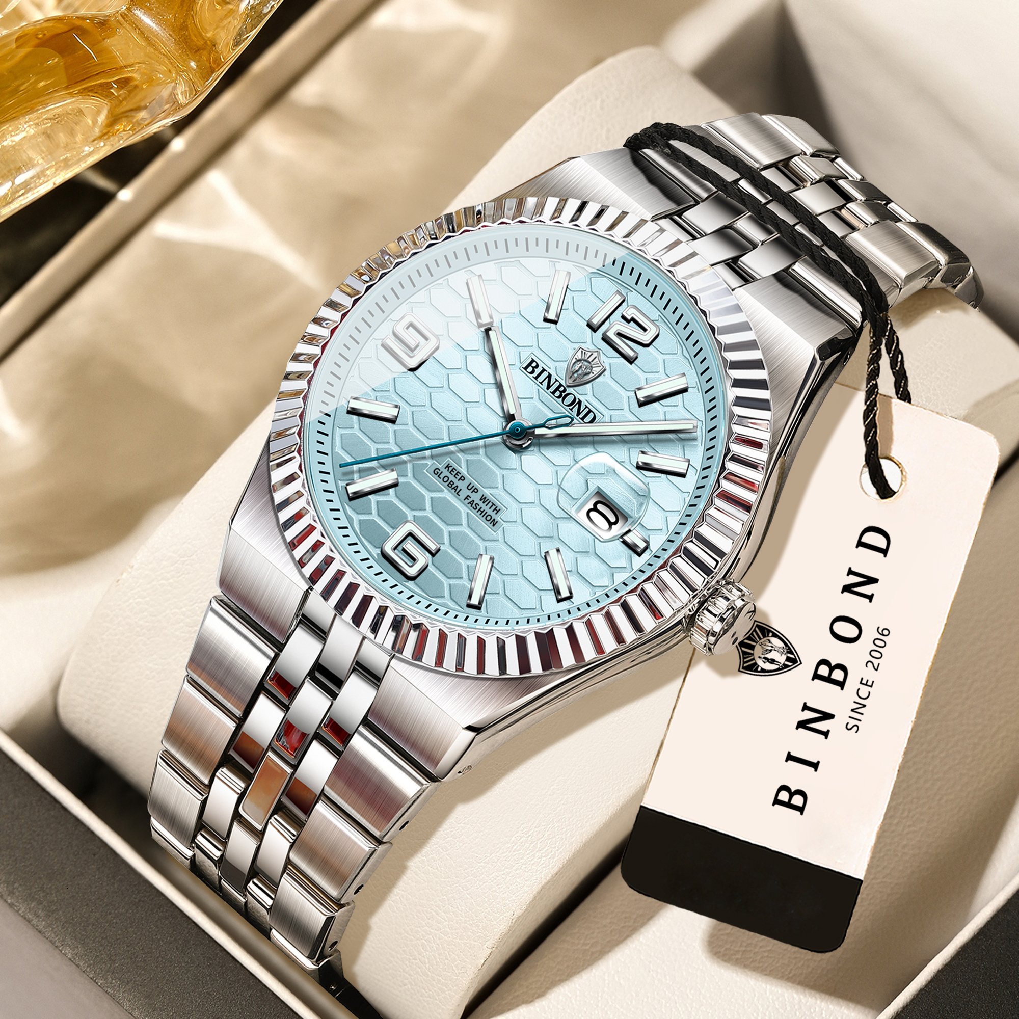 BINBOND Luxury quartz wristwatches luminous waterproof auto date men's watch steel clock business sport fashion casual reloj 26Y0923