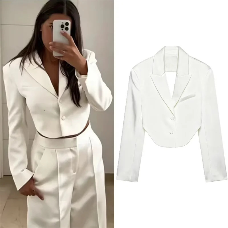 Women's Jacket Summer White Long-Sleeve Satin Texture Sexy Backless Short Blazer Personalized Fashion 260922