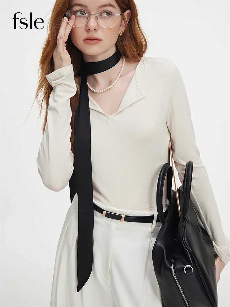 Women's Sweaters FSLE Autumn Knit Top 2025 New Pullover Casual Long sleeve Sweater For Women V-Neck Slim Cotton Grey Pullover Beige Topc D26092