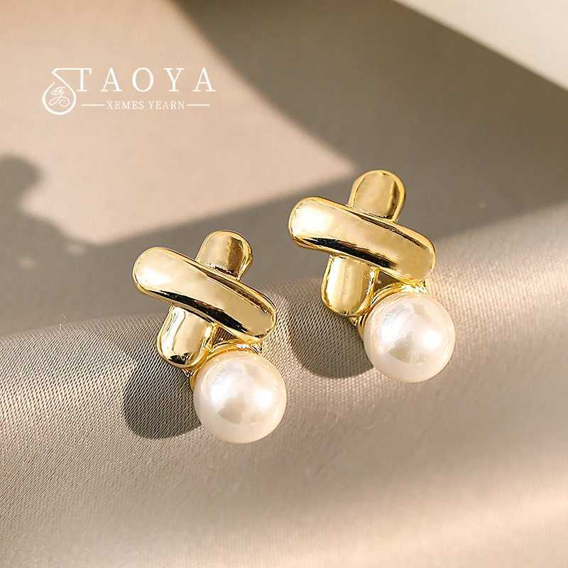Design Sense Metal X-shaped Pearl Pendant Stud Earrings 2025 New Fashion Jewelry Girl's Simple cessories Halloween Earrings M260922