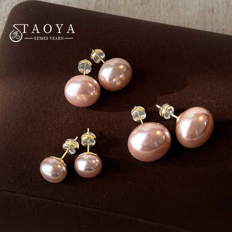 Design sense Cherry Blossom Pink Light Flat Pearl Stud Earrings 2024 Korean Elegant Ears cessories for Women's Fashion Jewelry M260922