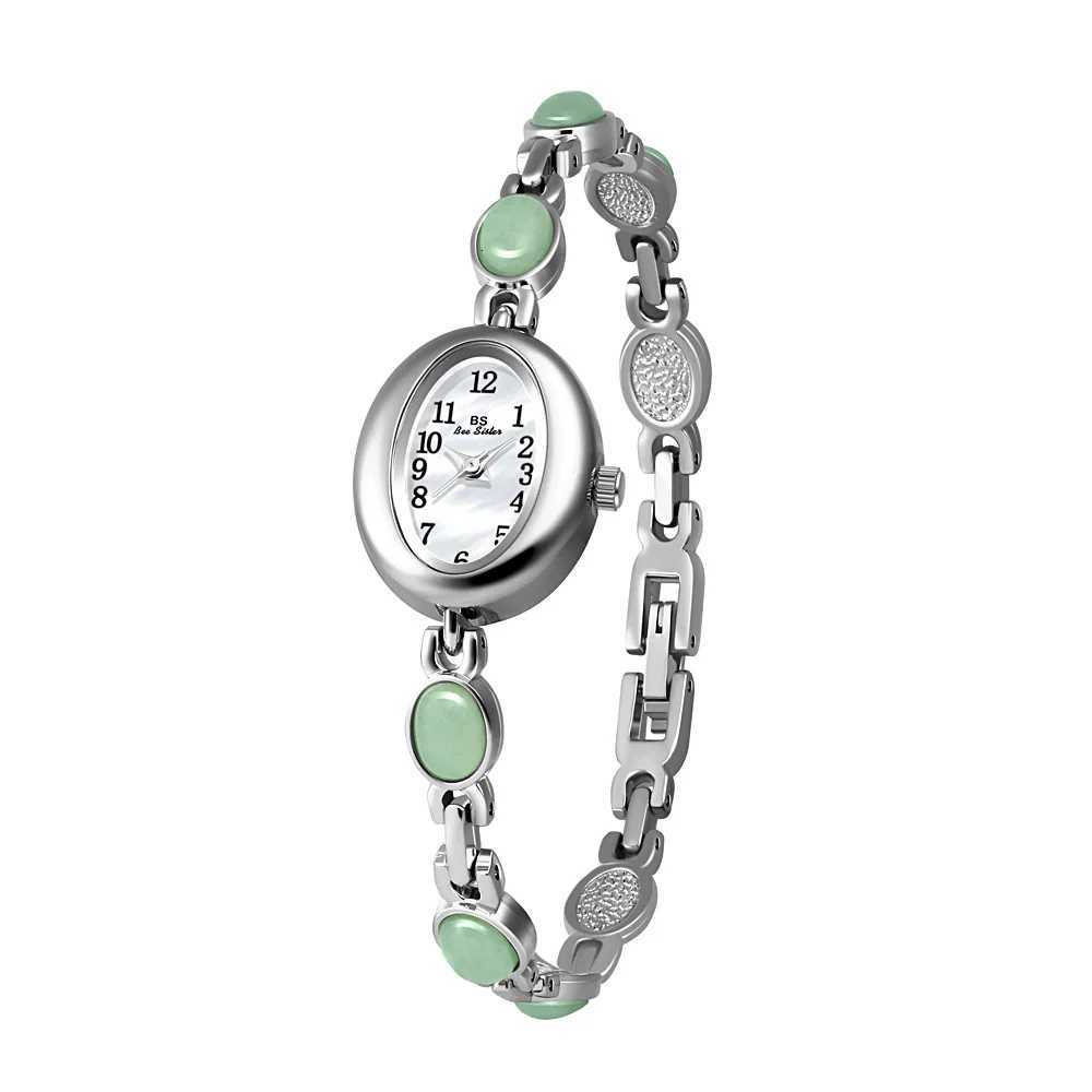 Women's Watches Elegant Women's Watches Natural DongLing Stone Jade Bracelet Luxury Waterproof Watch Silver Hand Clock for Ladies GiftsT26