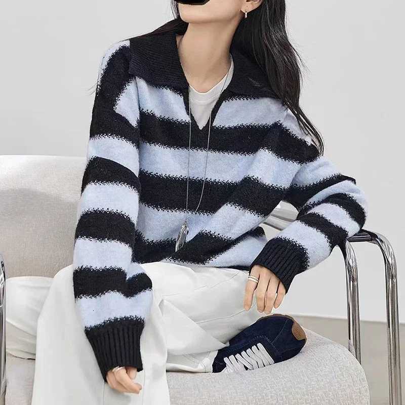 Women's Sweaters Color Block Wide Striped Women's Sweater V Neck Knitted Pullover Woman 2026 Spring Casual Knitwear Top D260923