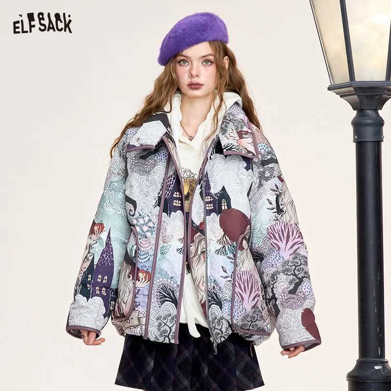 2024 Winter New Arrivals Retro witch cartoon full print stand collar short down jacket women windproof warm coat M260922