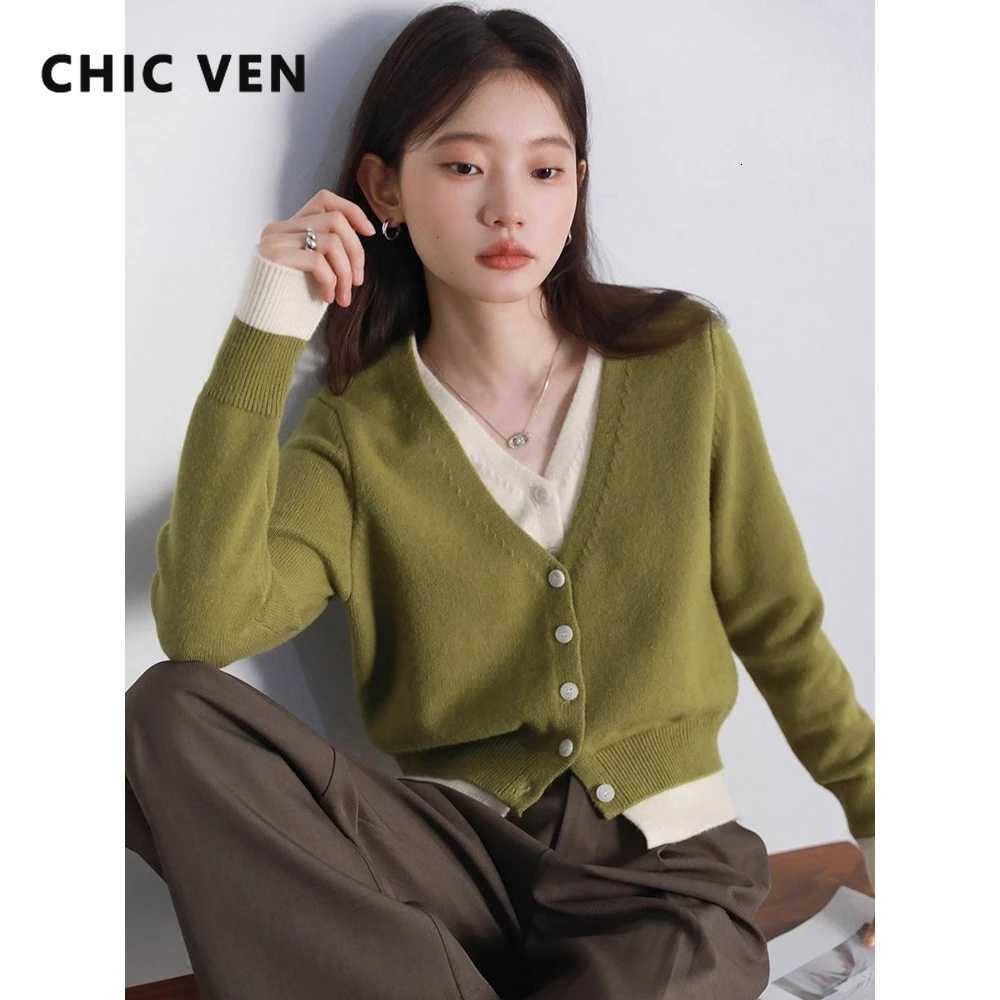 Women's Sweaters CHIC VEN Women Cardigan Casual V-neck Single Breasted Contrast Female Knitted Sweaters Long Sleeved Jumpers Spring Autumn H260