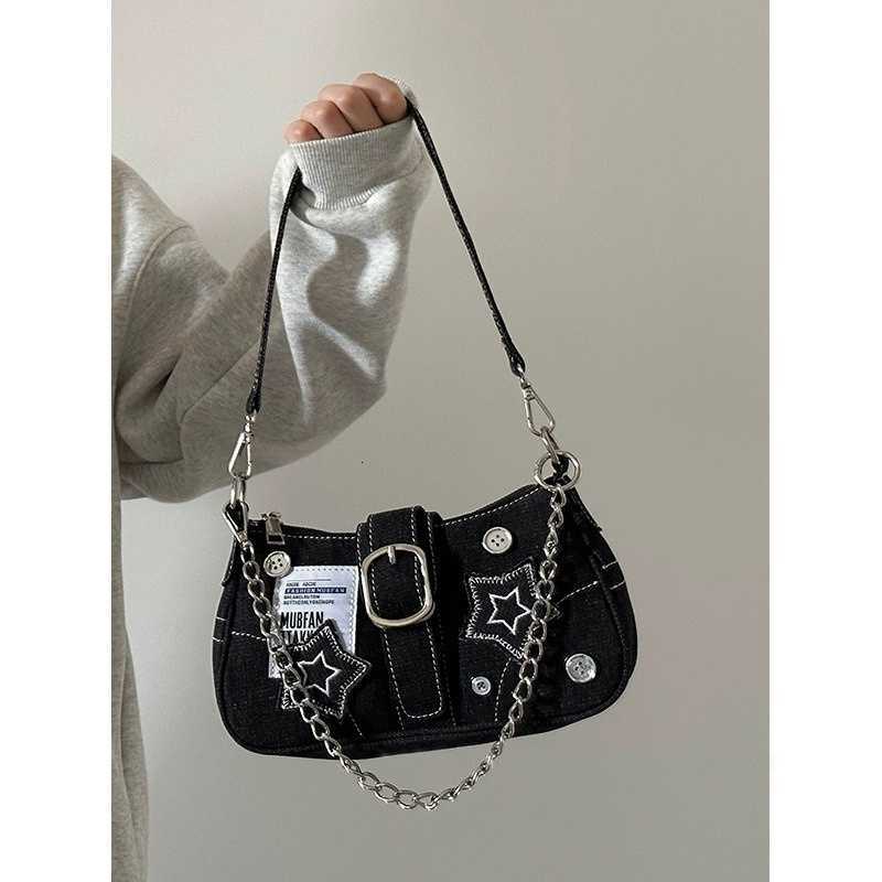 Cross Body Lady New American English Poster Shoulder Bags s Chic Vintage Metal Chain Bags Women Trend Star Denim Handbag D260923