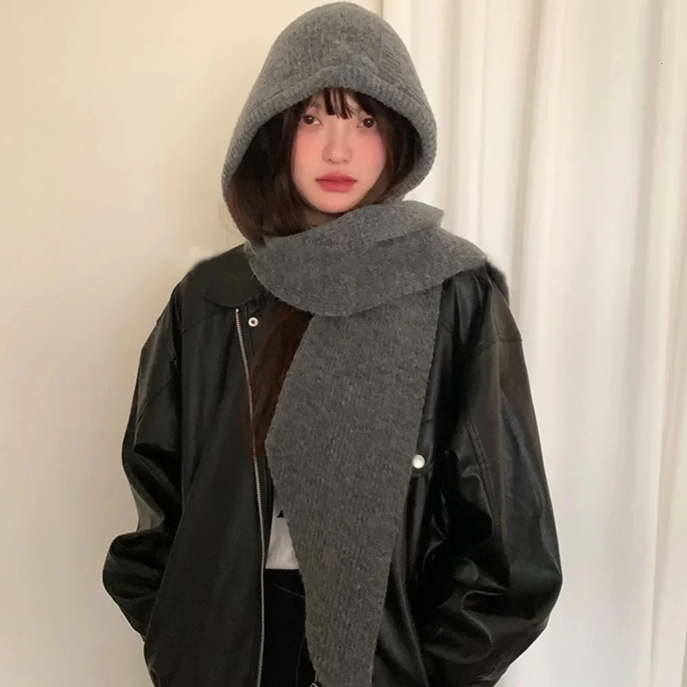 Korean Balaclava Bonnet Beanies Y2K Hat Scarf Thickened Warm Retro Neck Protection Winter Accessories Knitted Law Hat260918