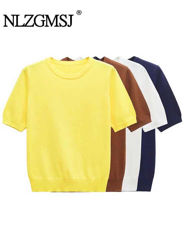 Women's Sweaters Nlzgmsj 2025 Summer Women's Short Sleeve Knitted Sweaters Woman Chic Streetwear Casual Basic Loose Pullovers Tops H260923