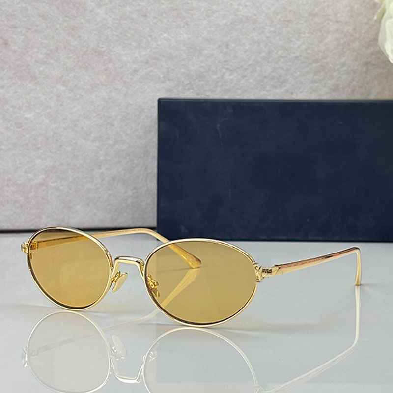 Fashion Designer Womens Sunglasses CH4307 Summer Fresh Yellow Lens Metal Logo Oval Frame Womens Glasses Beach Travel Party Style UV400 with box