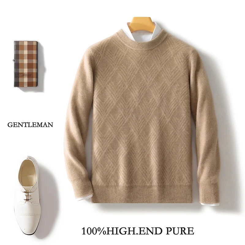 Round Neck Wool Sweater Men's Autumn and Winter Jacquard Thick Knit Loose Casual 100 Top 260910