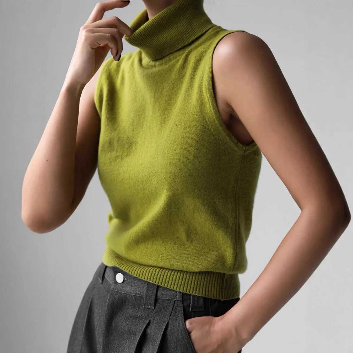 Women's Sweaters Women Autumn Fashion Sweater Turtleneck Sleeveless Knitted Sweater Women Fashion Pullovers Clothes Tops For Women Sweater H260