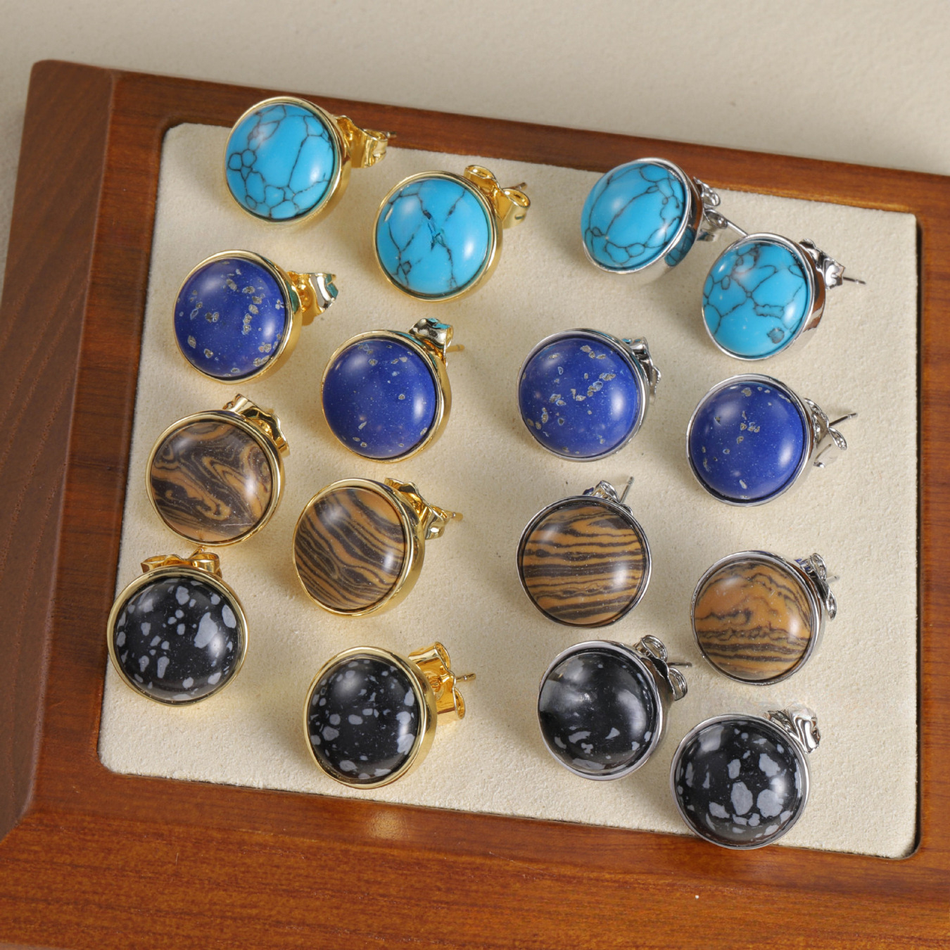 Luxury Style Round Brass Gold-plated Stud Round Color Gemstone Earrings Designer Jewelry Women Fashion Accessories