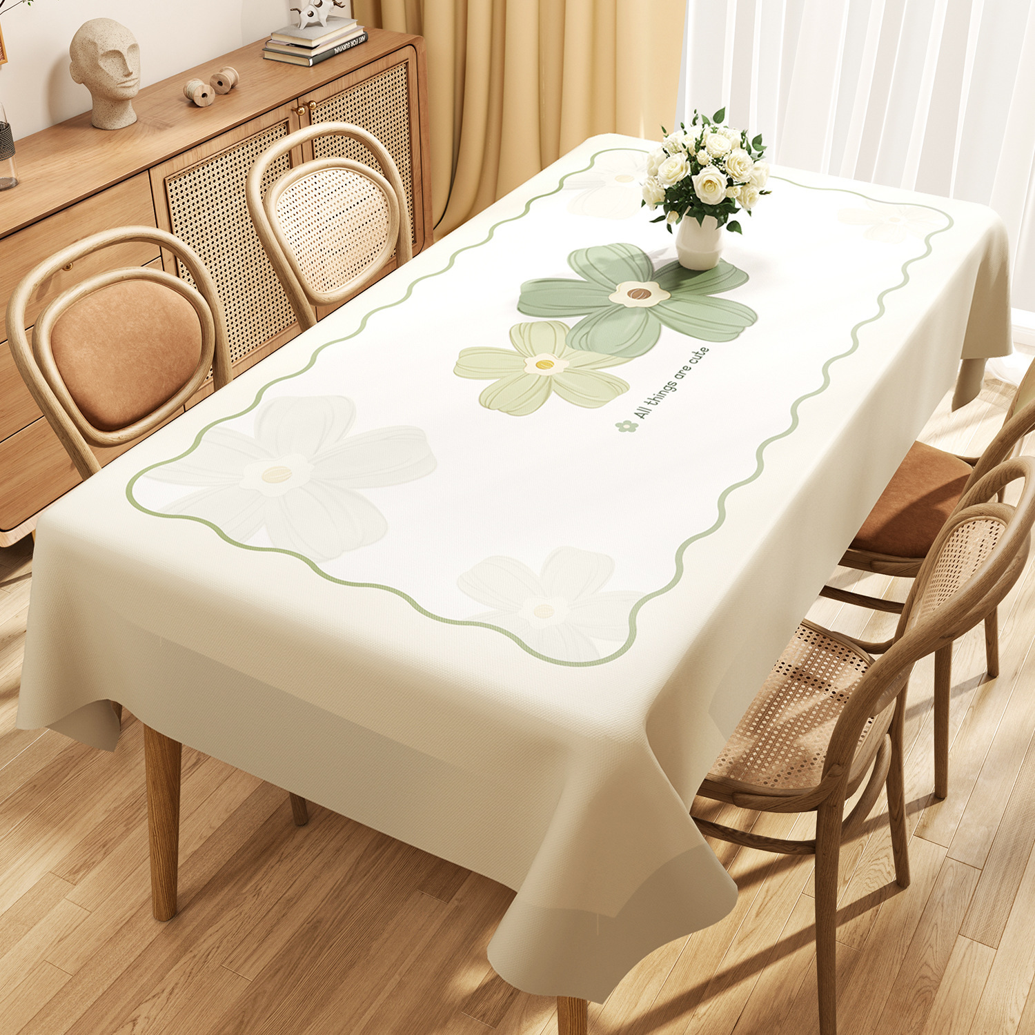 Nappe rectangulaire en PVC personnalisée, Style minimaliste frais, étanche à l'huile et sans entretien, YL-39237