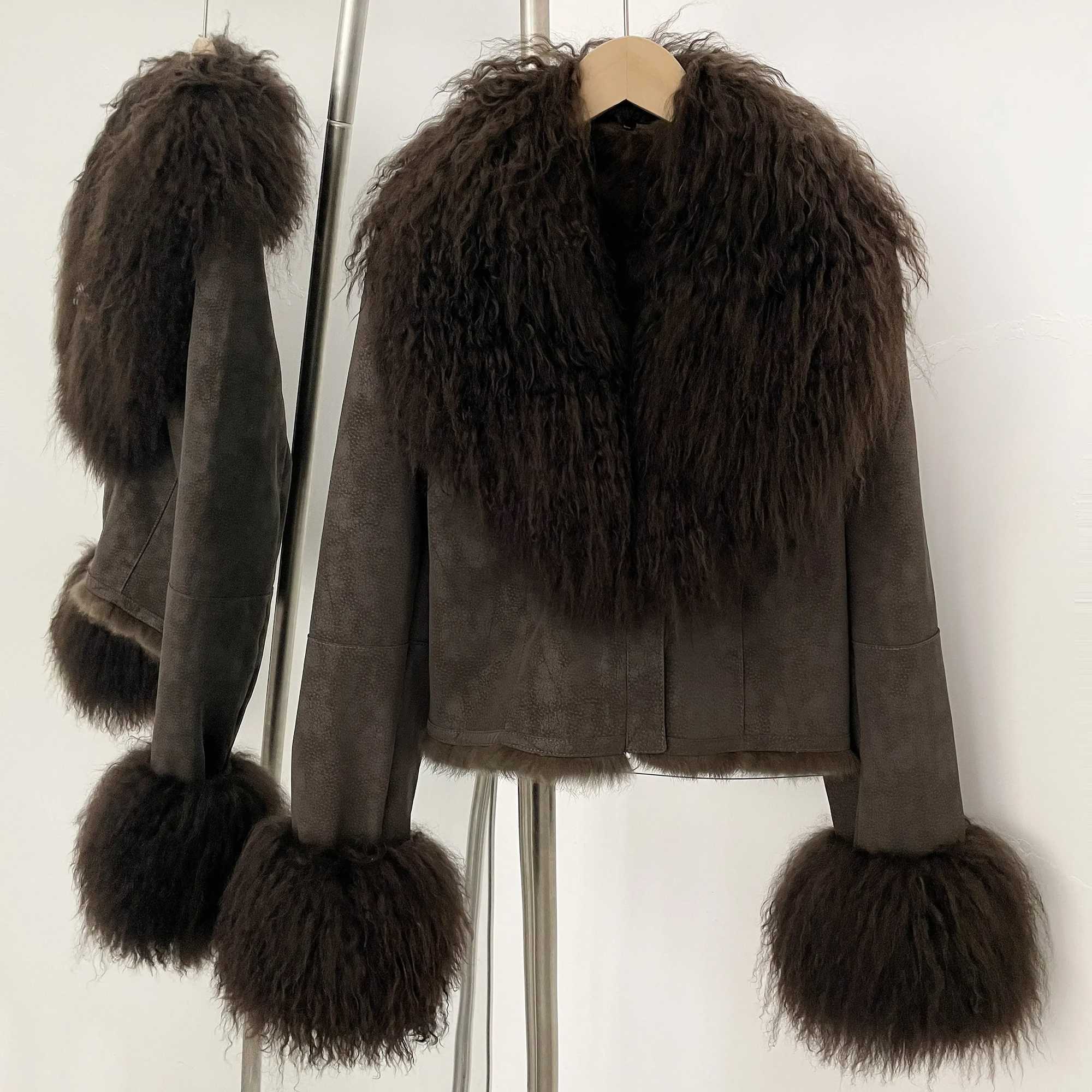 Mongolian Shp Fur Coat 2025 Autumn Winter Suede Women with Long Slve New Arrival Winter Rabbit Fur Lining Fur Jacket M260922