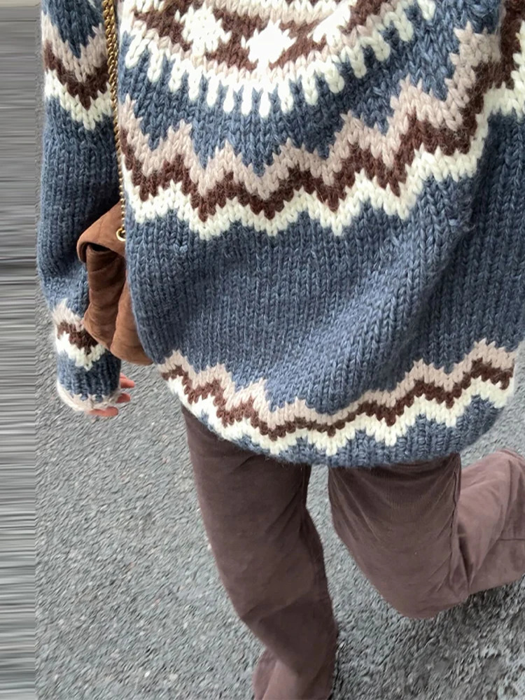 Women's Pullover Sweater Panelled Knitted Loose Sweaters Fashionable Female Turtleneck Long Sleeve Early Spring Knitwear Top 260923