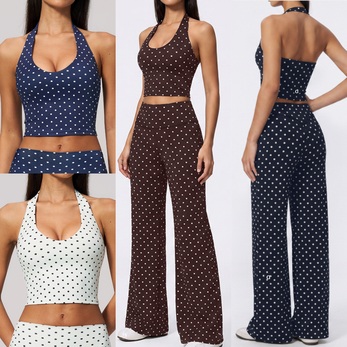 A3004 Women New Fashion Quick-drying Deep V-back Vest Wave-point Yoga Bra Wide-leg Pants Flared Pants High Waist Quick-drying Yoga Pants Outdoor Fit