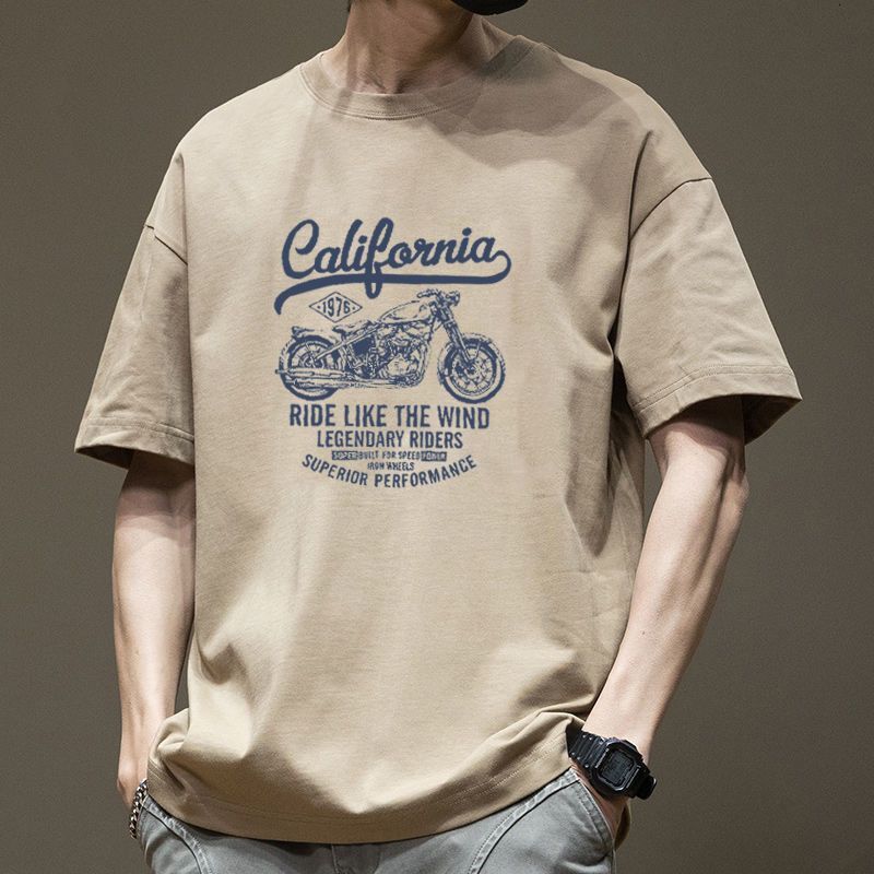 Heavyweight Pure Cotton American Retro Short T-Shirt for Men, Summer Trendy Loose Fit Plus Size Base Shirt, Tee Top, Half Sleeve