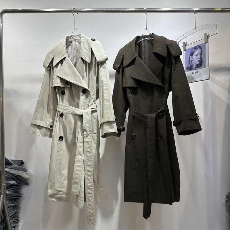 designer Women's Trench Coats New British-style solid-color, classic, and elegant long-sleeved hooded cotton trench coat with a straight cut an