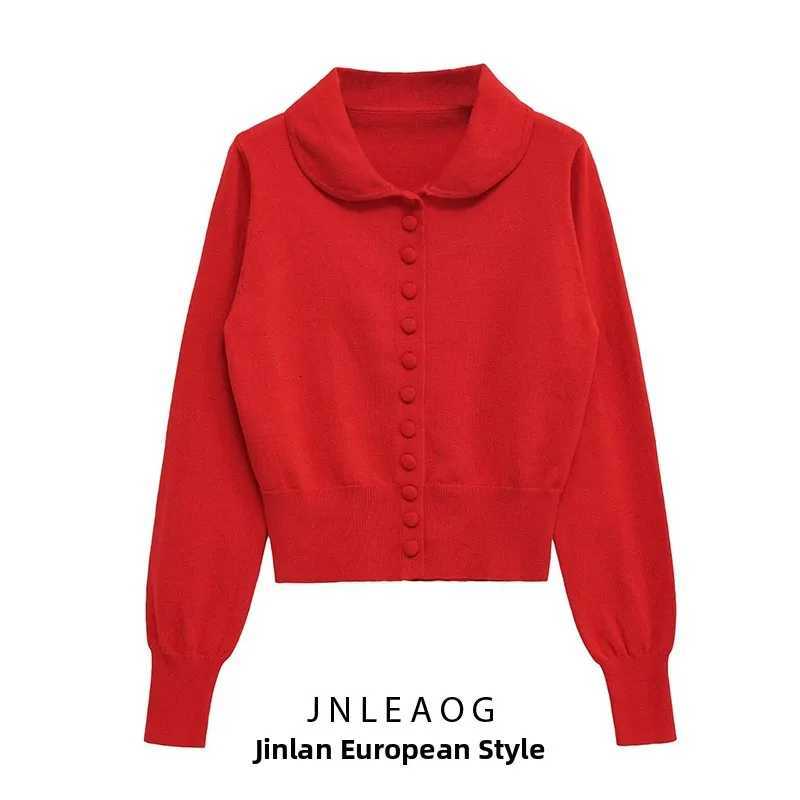 Women's Sweaters Fashionable Long Sleeve Knitted Women's Top Slim Fit Doll Collar Versatile Design Autumn New Arrival Polyester Fiber Open