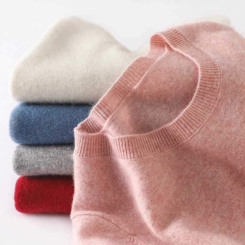 Women's Sweaters 100% Pure Cashmere Sweater Autumn/Winter New Casual Knitted Tops Round Neck Women's Loose Pullover Sweater Base Blouse H2