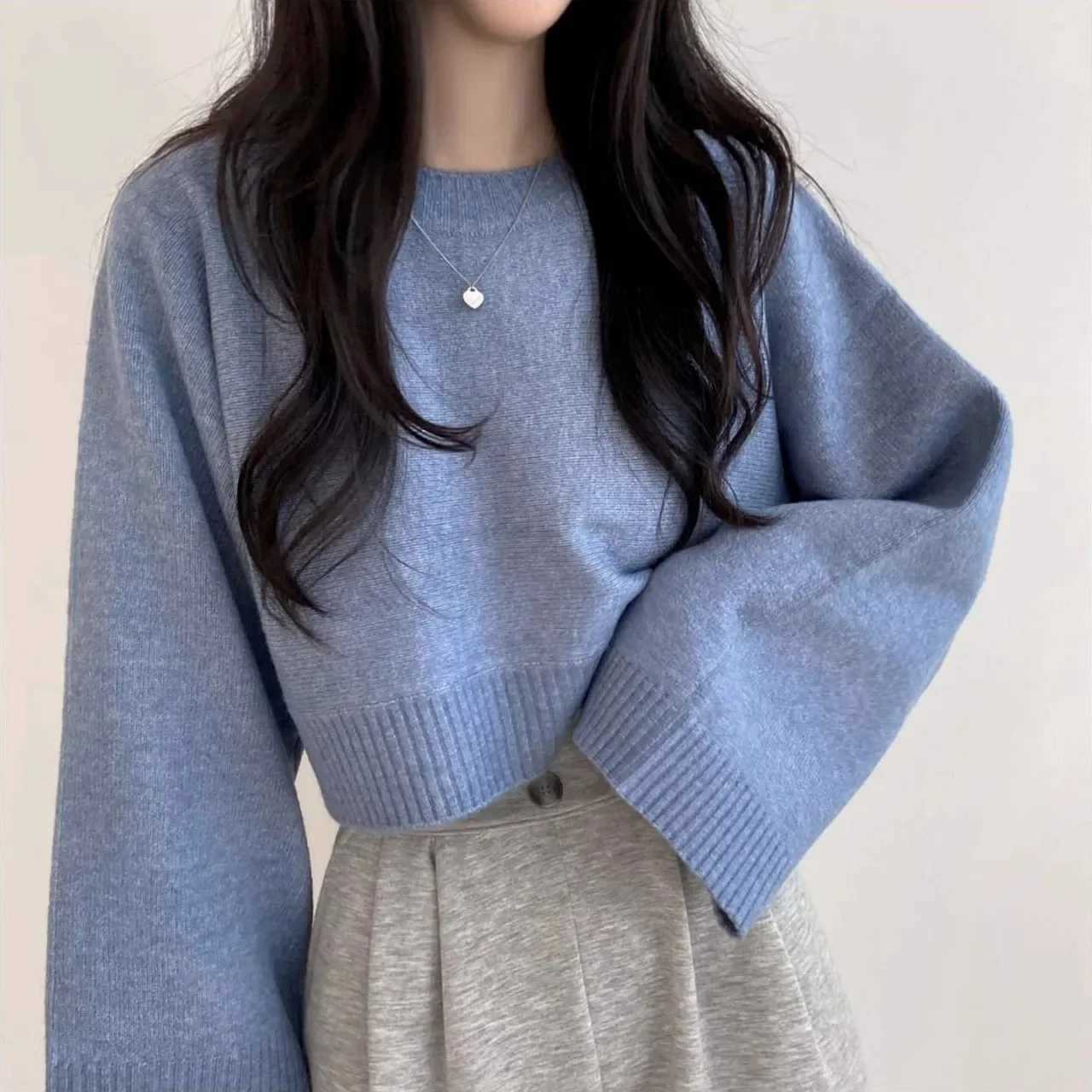 Women's Sweaters 2026 Autumn Winter Korean Chic Sweater New Lazy Style Solid Color Loose Long-sleeved O-Neck Knitted Pullovers H260923