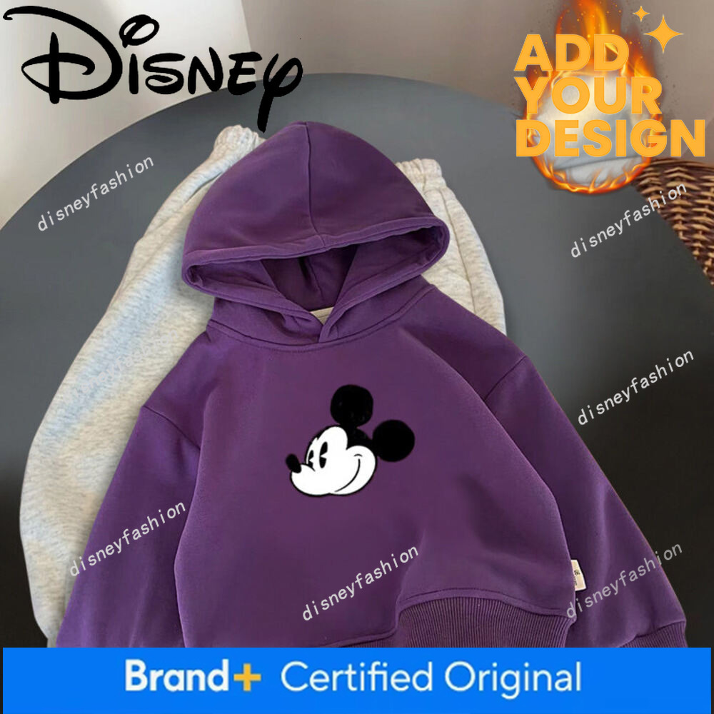 Hooded Boys' Sweatshirt Autumn and Winter Style Cartoon Mickey Brushed Fleece Purple 2025 New Model Girls' Children's Clothing Top 7f