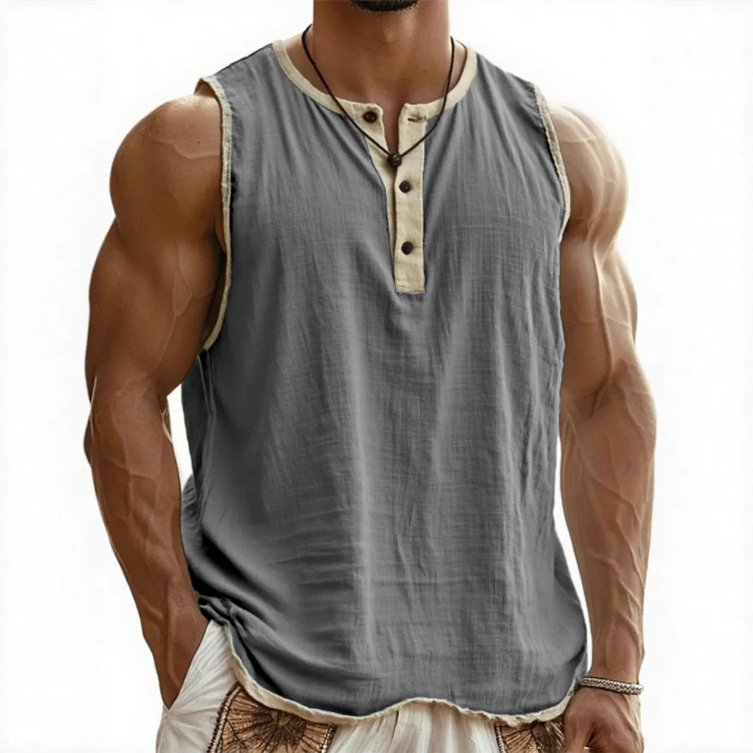 Men Summer Retro Sleeveless Shirt American Style Linen V-Neck Tank Tops Slim Fit Casual Blouse Breathable Beach Shirts 260922