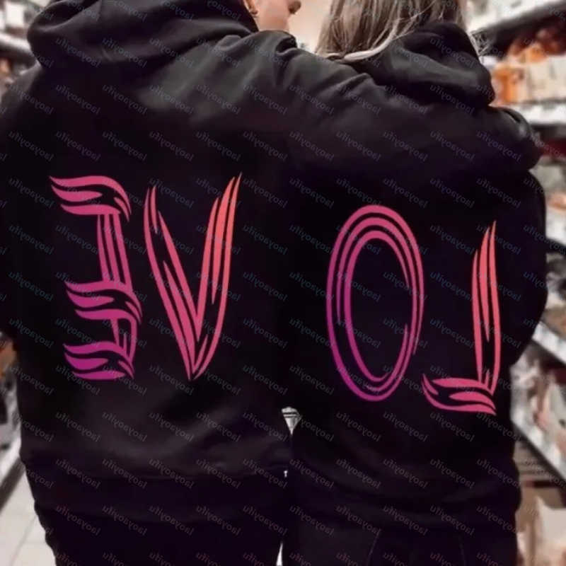 Printed Women's Hoodies Love Sweatshirts Couple Sweatshirt Lover Hoodie for Both Men/ Women Autumn Long-sleeved Hoodie for Women Couple Matchin