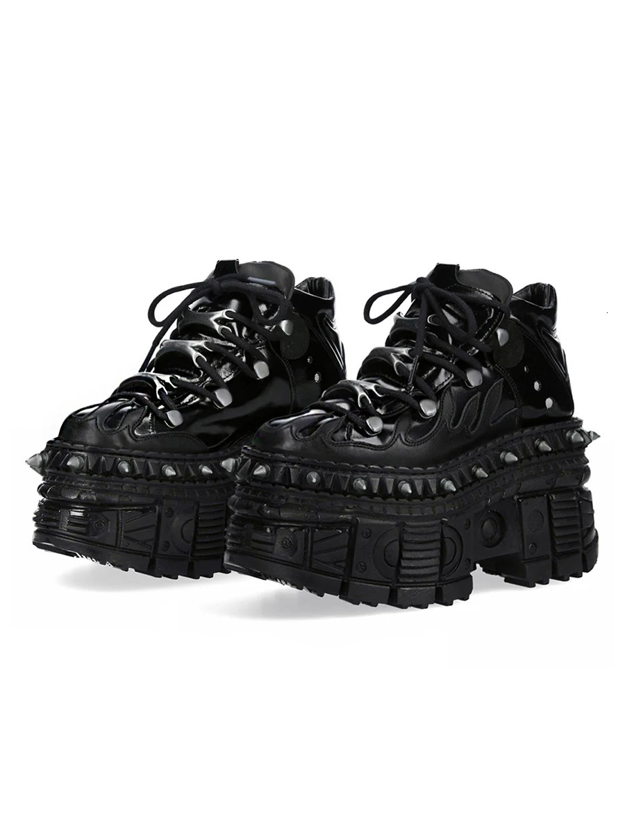 2026 punk style men's and women's platform shoes dark flame metal n fashion lace-up motorcycle shoes 260918